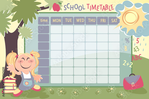 school timetable for preschool with cute girl