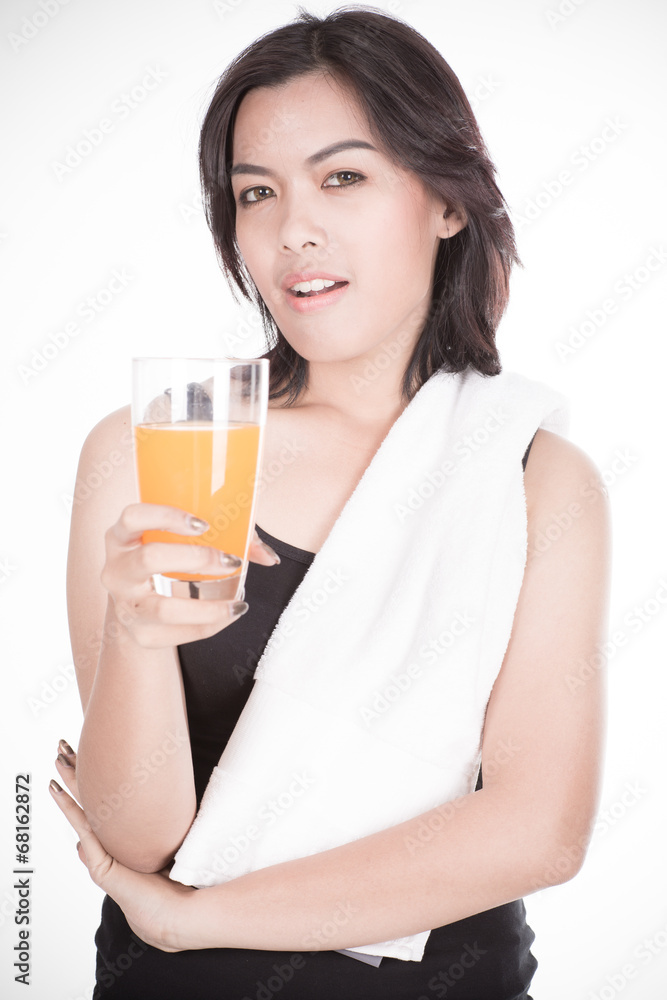 young woman with orange juice, isolated on white background young woman with orange juice, isolated on white background