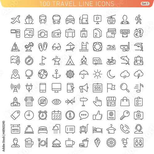 Travel Line Icons for Web and Mobile. Light version