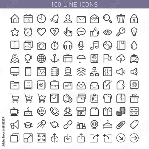 100 line icons for Web and Mobile. Light version.