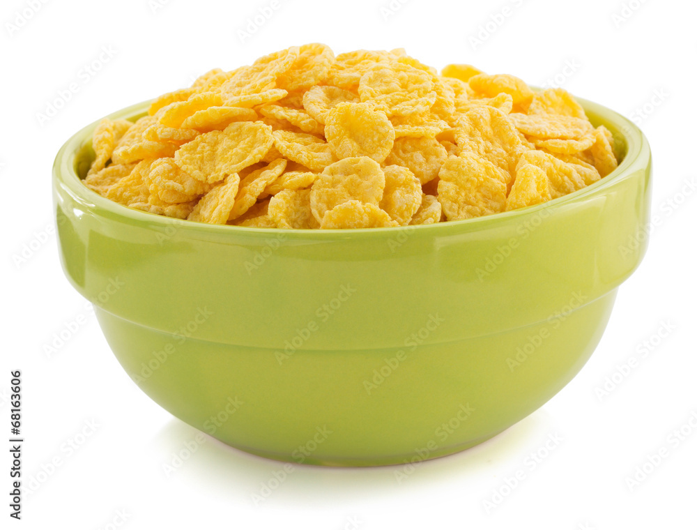 corn flakes in bowl on white corn flakes in bowl on white