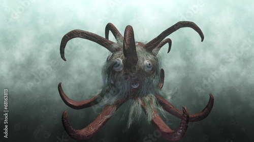 Animation of a fantasy monster underwater