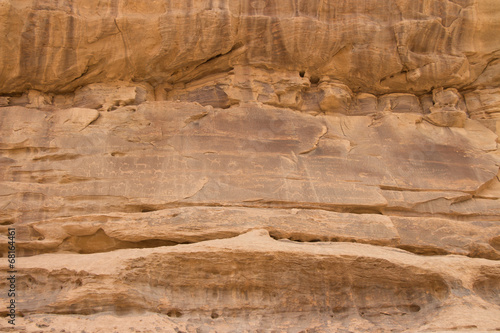 Carvnings on rock in Wadi Rum, Jordan