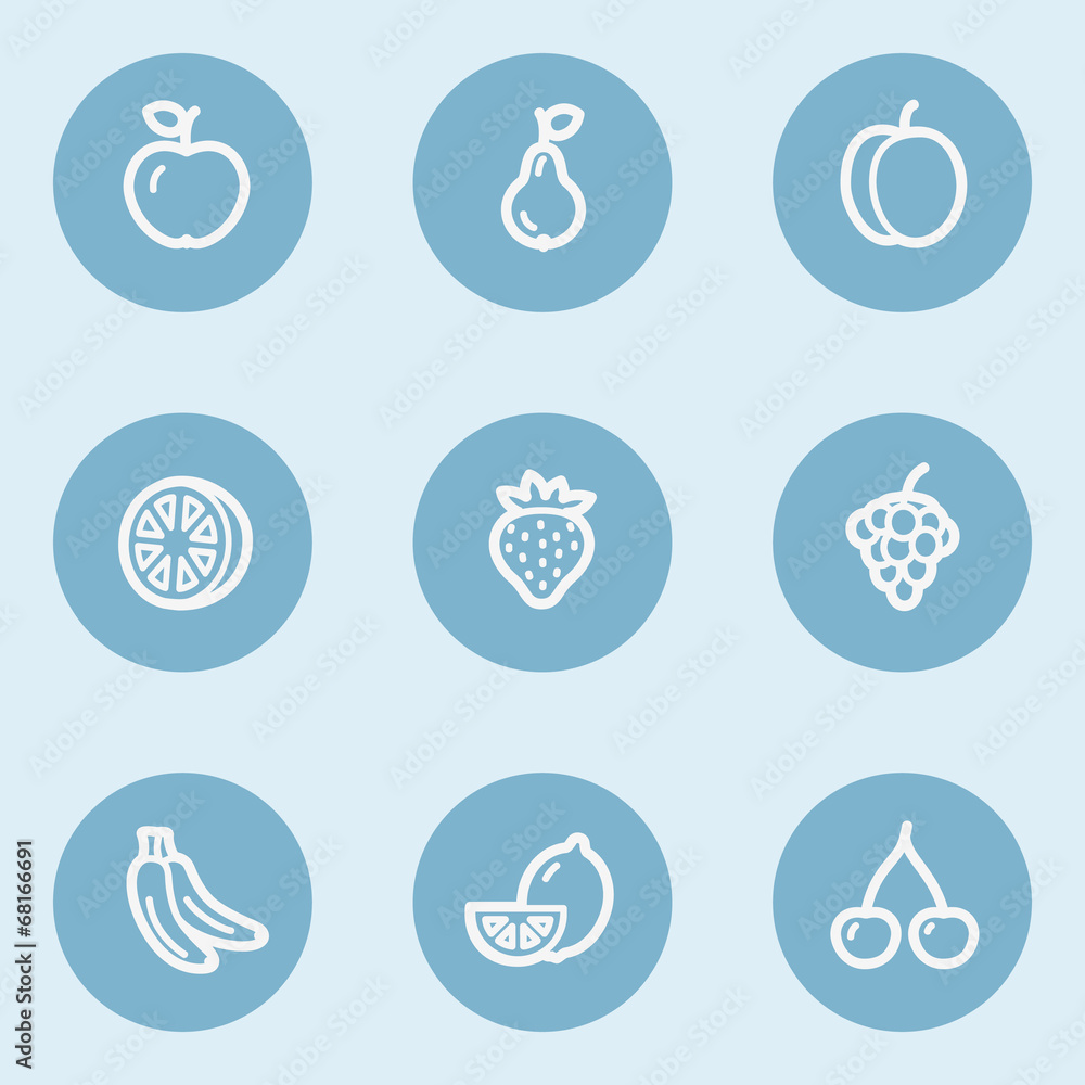 Fruits web icons, blue buttons Fruits web icons, blue buttons