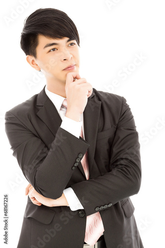 closeup of young businessman Thinking isolated on white