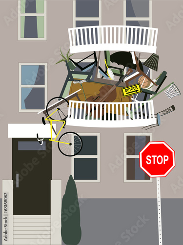 Compulsive hoarder keeps clutter on a balcony
