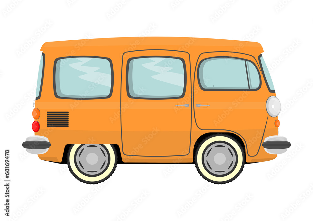 Funny cartoon retro van or small bus. Vector