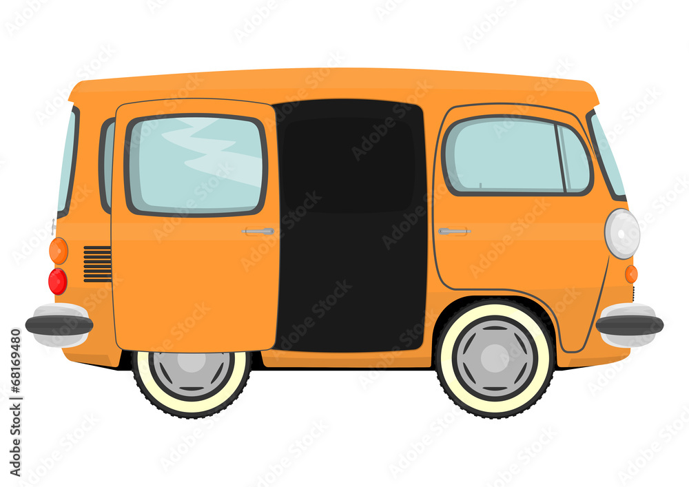 Funny cartoon retro van or small bus. Vector