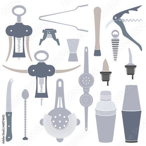 flat design solid colors barmen instruments set