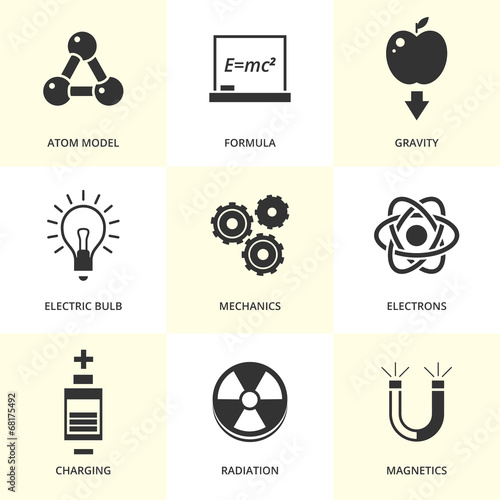 Set of black physics icons.