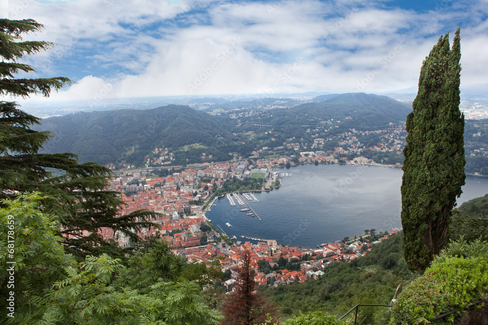 View of Como city on Como lake in Italy