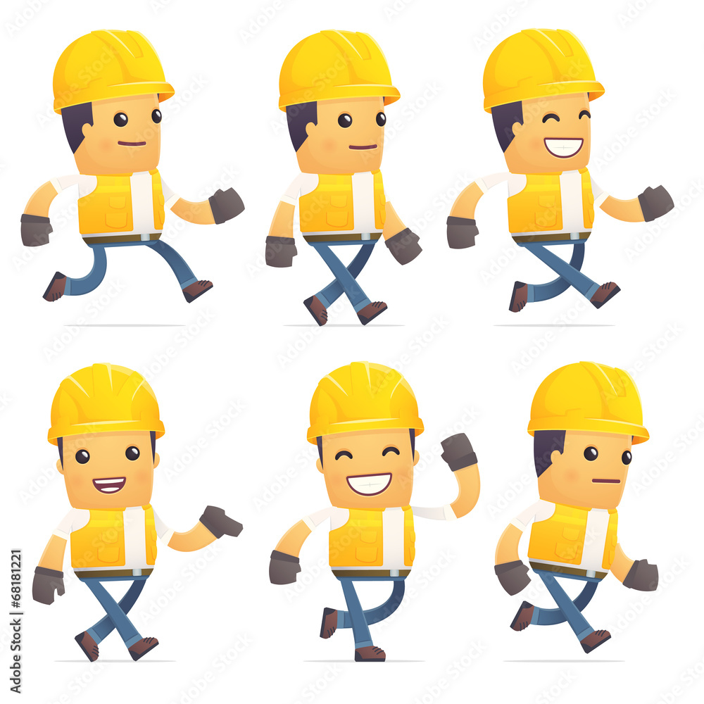 set of contractor character in different poses set of contractor character in different poses