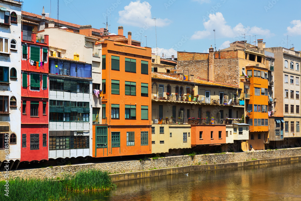  Picturesque houses on  river bank in Girona