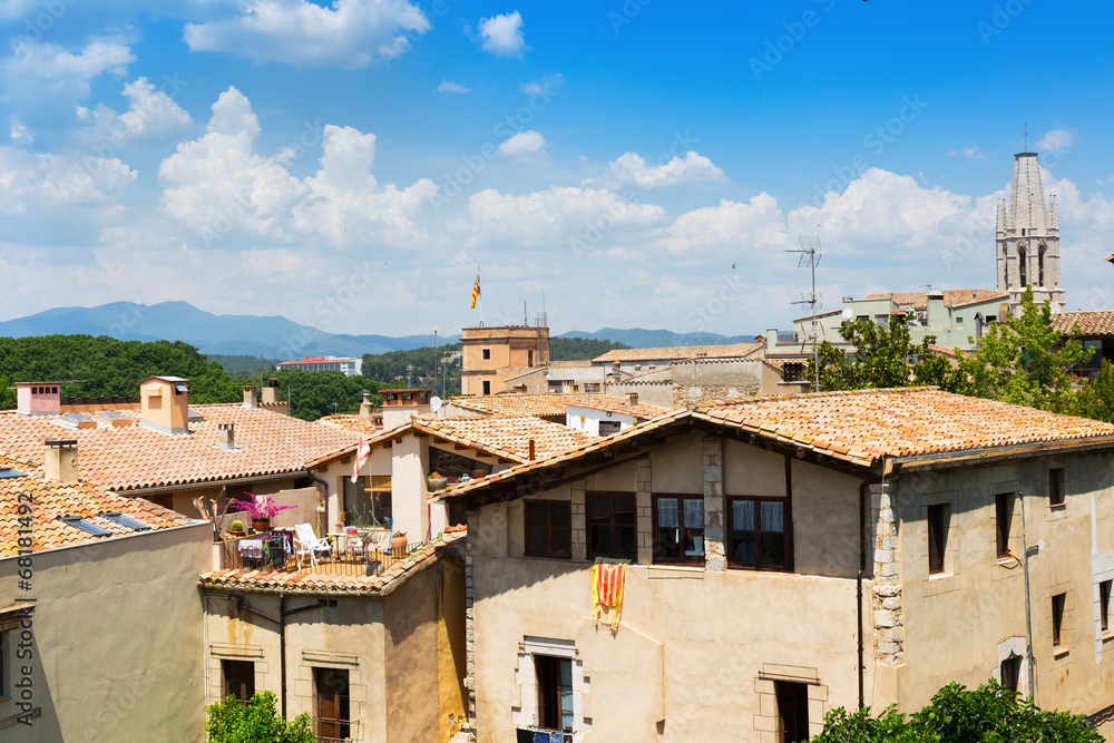 Top  view of old european city. Girona