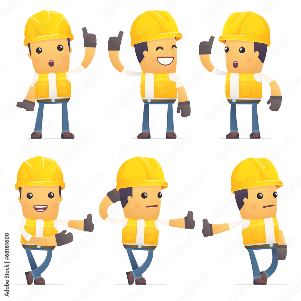 set of contractor character in different poses set of contractor character in different poses