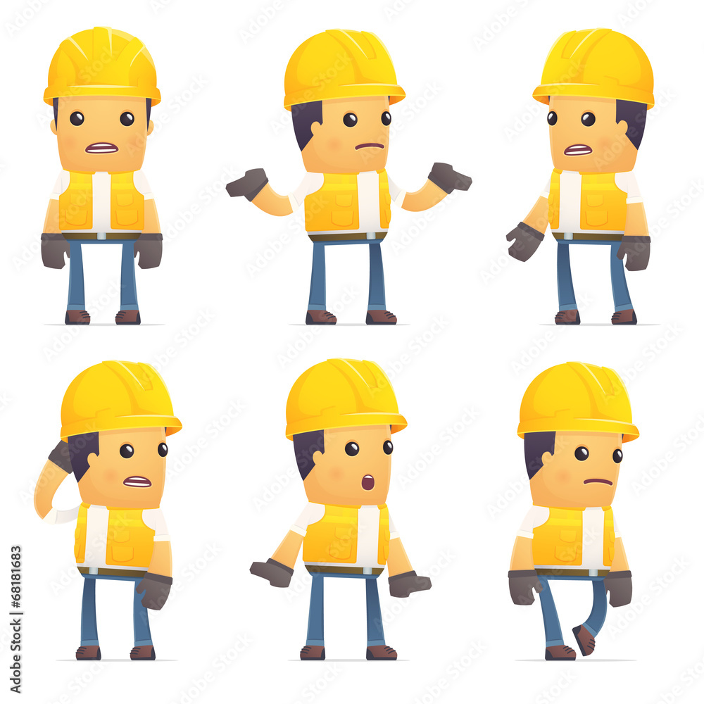 set of contractor character in different poses set of contractor character in different poses