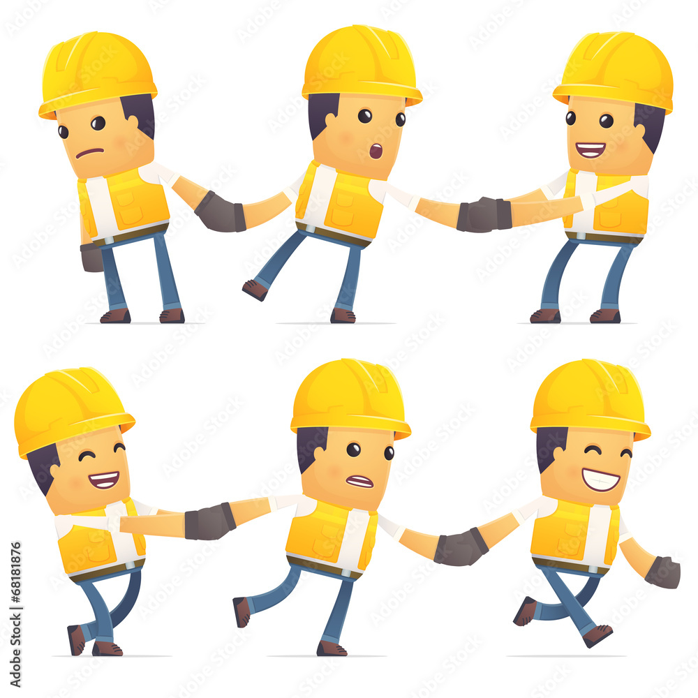 set of contractor character in different poses set of contractor character in different poses