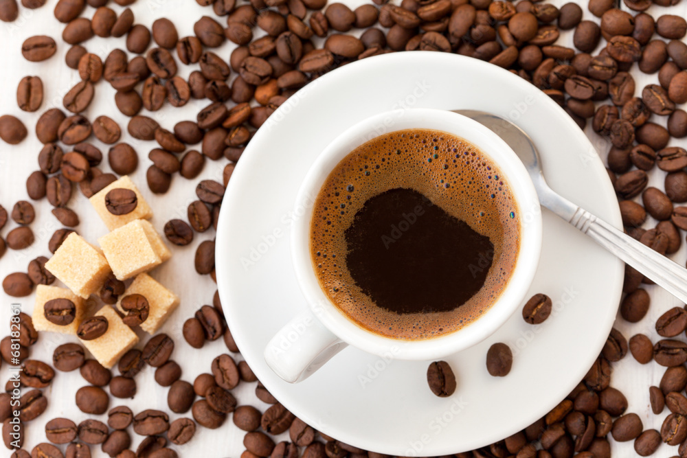 Black turkish coffee with coffee beans Black turkish coffee with coffee beans