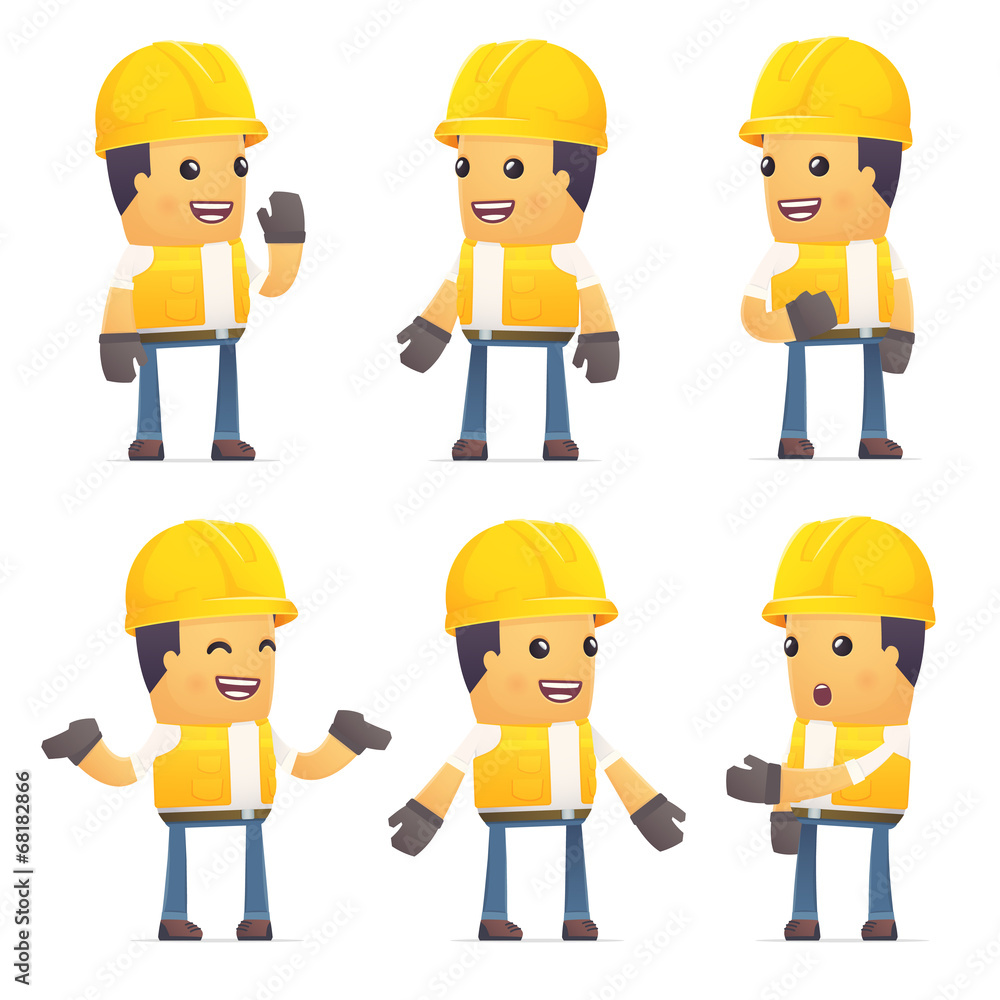 set of contractor character in different poses set of contractor character in different poses