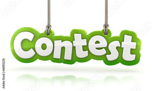 Contest green word text hanging on white background