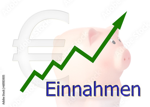 grünes Diagramm aufsteigend Einnahmen mit Sparschwein