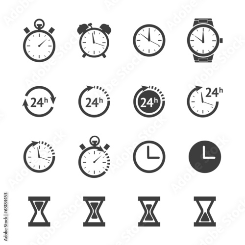 Black clock icons set