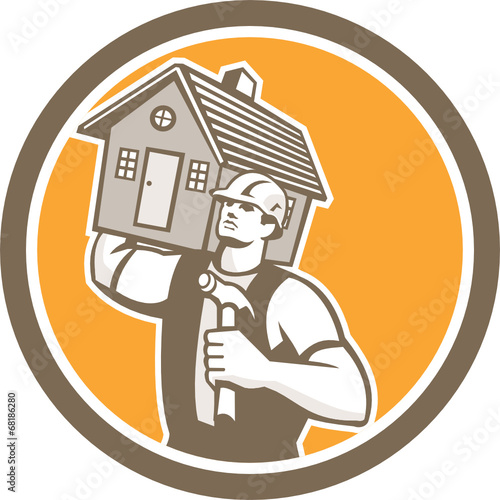 Builder Carpenter Carrying House Hammer Retro