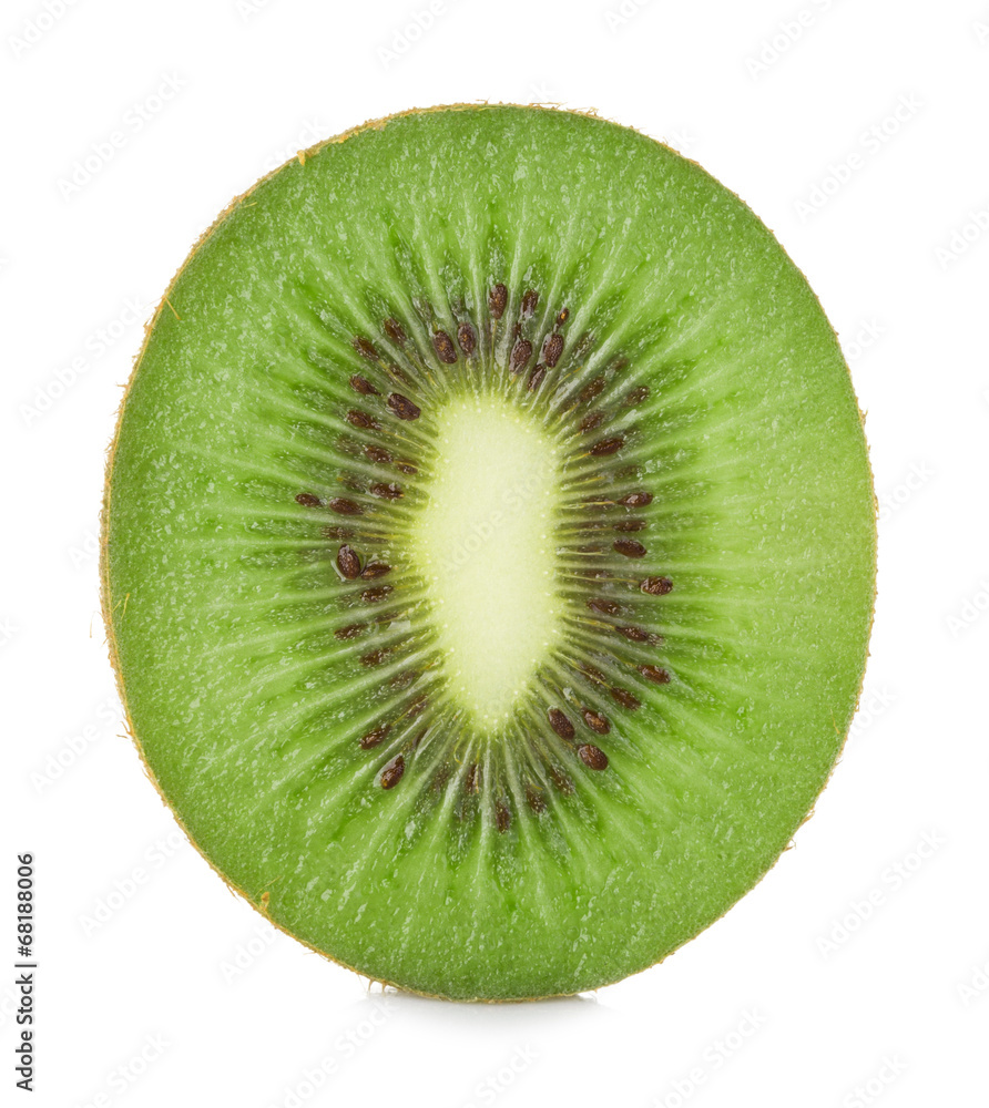 Slice of fresh kiwi fruit isolated on white background