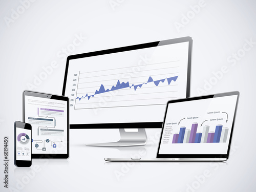 IT computer statistics vector with laptop, tablet and smartphone