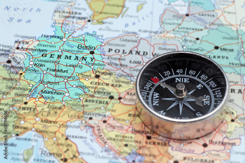 Travel destination Germany, map with compass