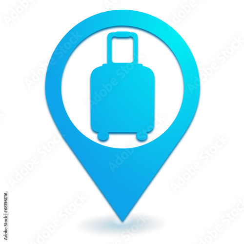 bagage valise sur symbole localisation bleu