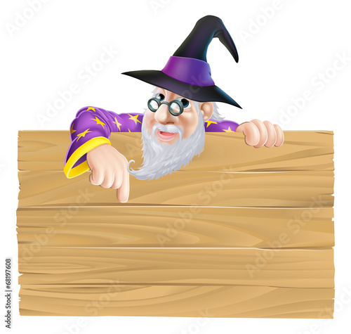 Cartoon Wizard Wooden Sign