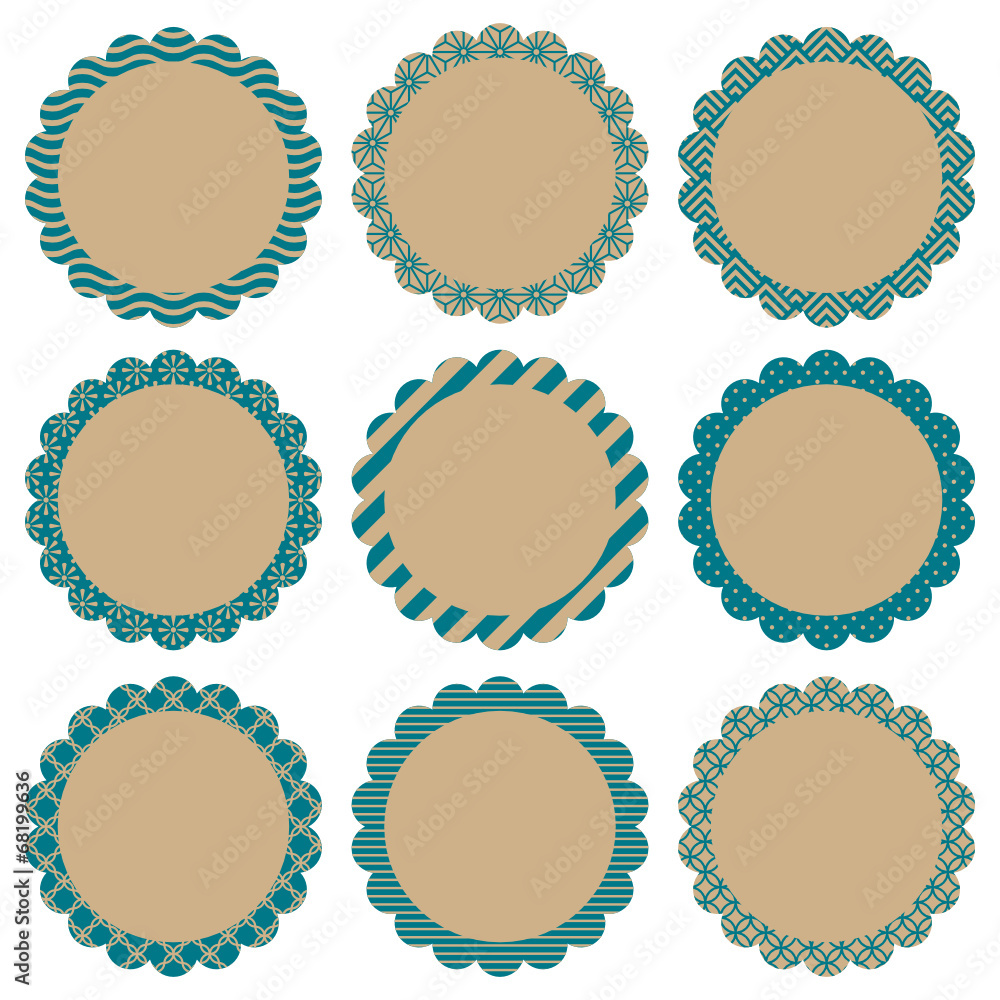 Flower Label Retro Pattern Beige/Turquoise Flower Label Retro Pattern Beige/Turquoise