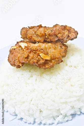 fried pork with garlic pepper and rice