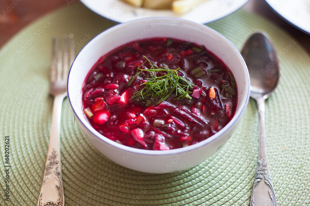 Traditional cold beet soup with vegetables Traditional cold beet soup with vegetables