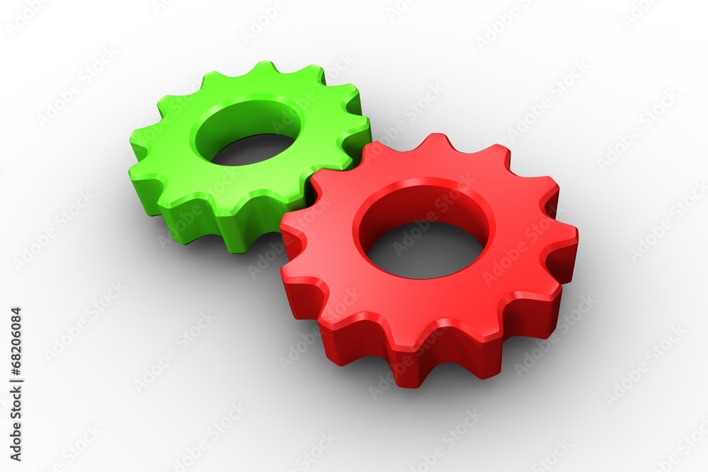 Red and green cog and wheel Red and green cog and wheel