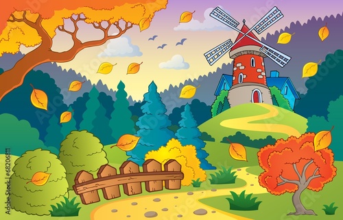 Autumn landscape with windmill 1