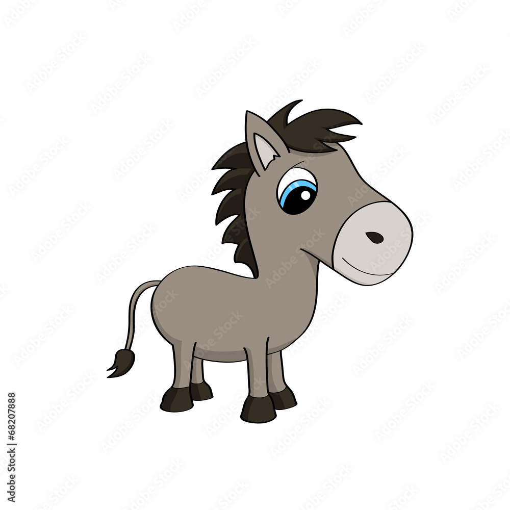 Cartoon illustration of a cute baby donkey with big blue eyes Stock ...