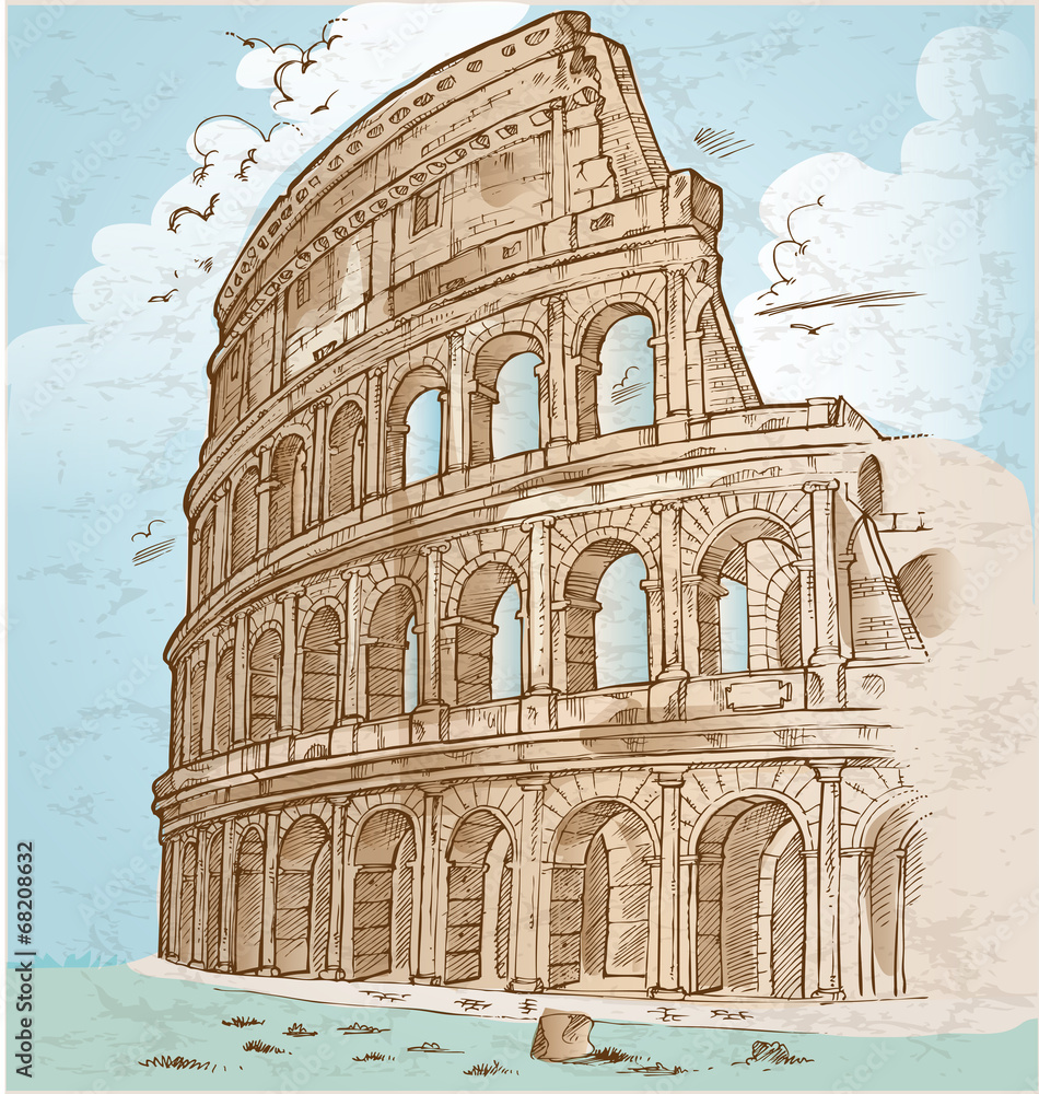Fototapeta premium colosseum color hand draw