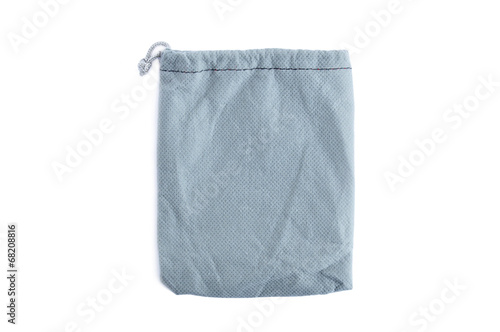 Small pouch or bag made of gray fabric with drawstring