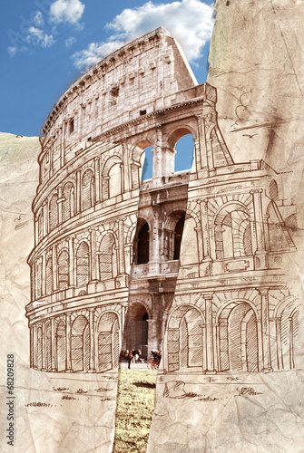 colosseum hand draw collage background