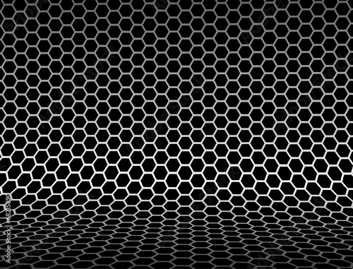 Metallic abstract backdrop with hexagon grid texture