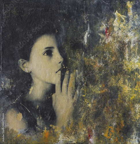 Canvas Print Collage painting with girl Figure