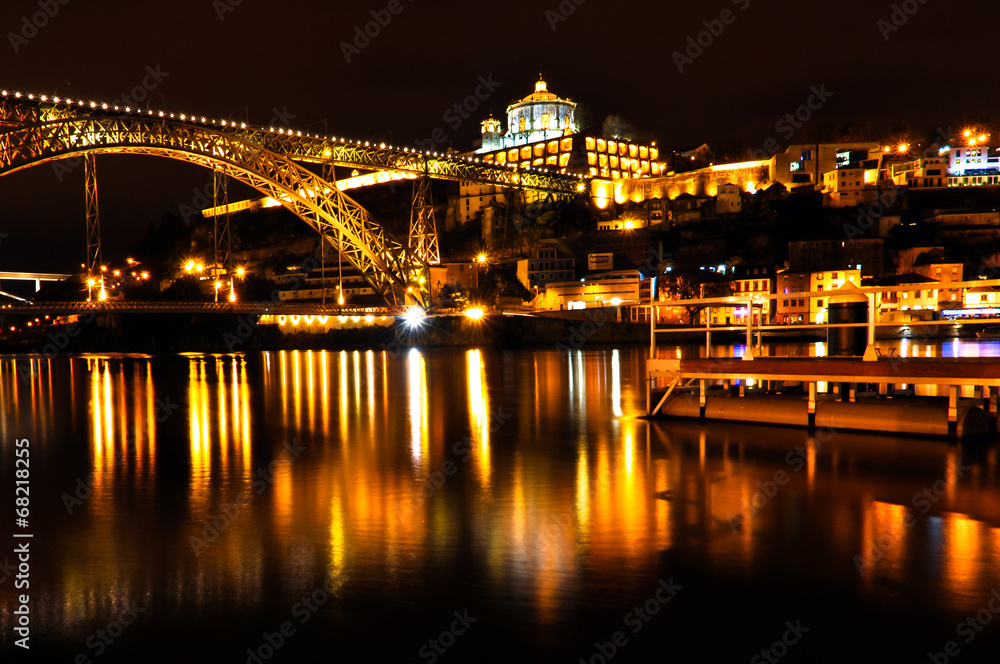 Dom Luis I Bridge over Douro River in Porto at Night