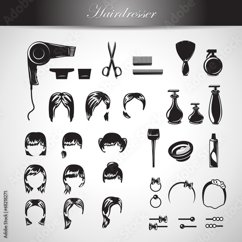 Hairdressing Equipment Icons Set - Isolated On Gray