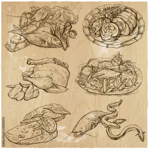 Food around the World, hand drawn vector set