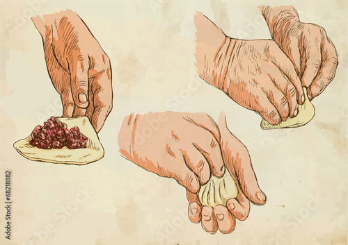 Prepare pasta (no.2), hand drawn and colored vector