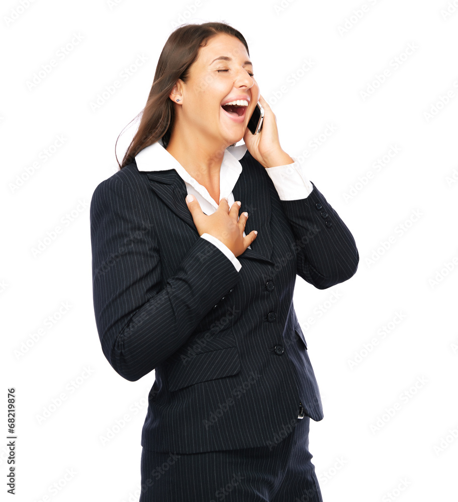 Business woman is laughing at the phone Business woman is laughing at the phone