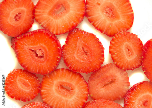 sliced, red strawberries