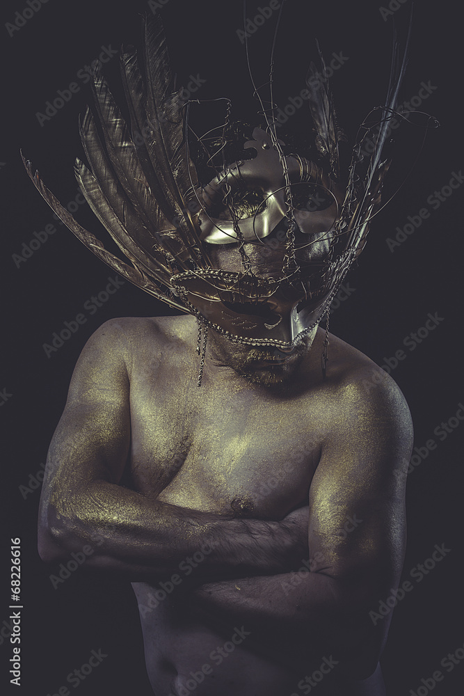 gold man, wings and golden helmet gold man, wings and golden helmet